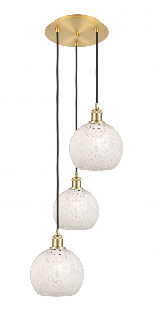 White Mouchette - 3 Light - 15 inch - Satin Gold - Cord Hung - Multi Pendant