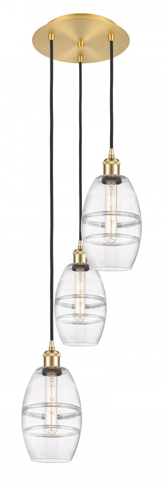 Vaz - 3 Light - 12 inch - Satin Gold - Cord hung - Multi Pendant