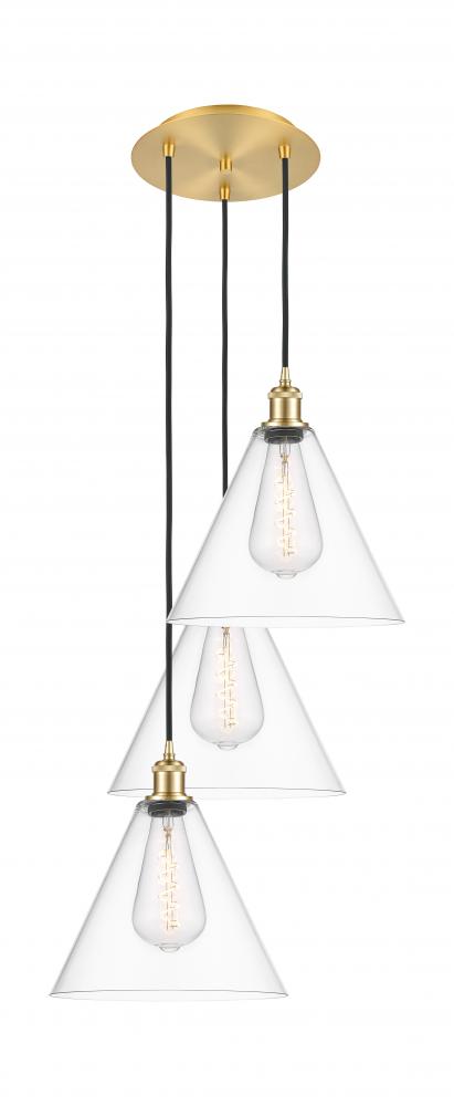 Berkshire - 3 Light - 19 inch - Satin Gold - Cord Hung - Multi Pendant