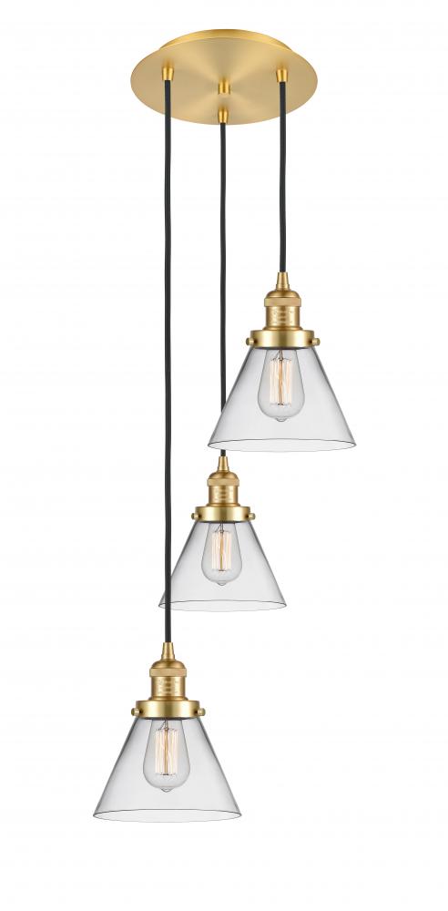 Cone - 3 Light - 14 inch - Satin Gold - Cord hung - Multi Pendant