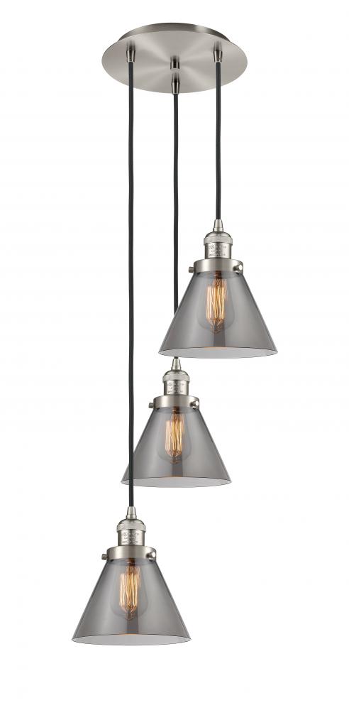 Cone - 3 Light - 14 inch - Brushed Satin Nickel - Cord hung - Multi Pendant