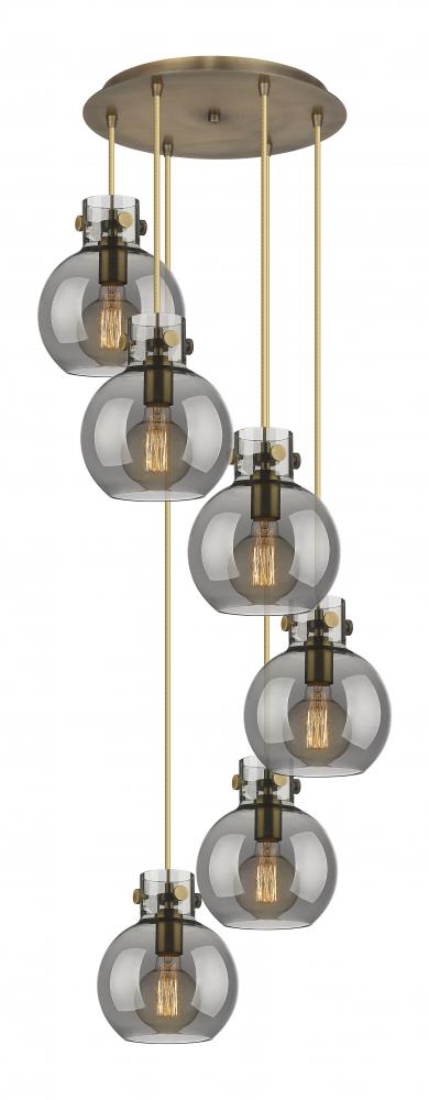 Newton Sphere - 6 Light - 19 inch - Brushed Brass - Cord hung - Multi Pendant