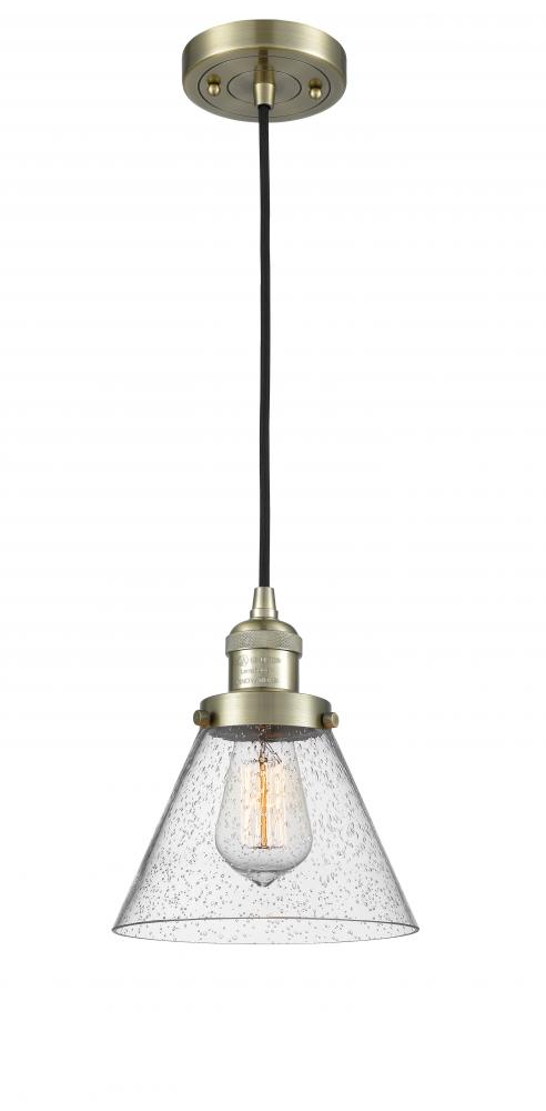 Cone - 1 Light - 8 inch - Antique Brass - Cord hung - Mini Pendant