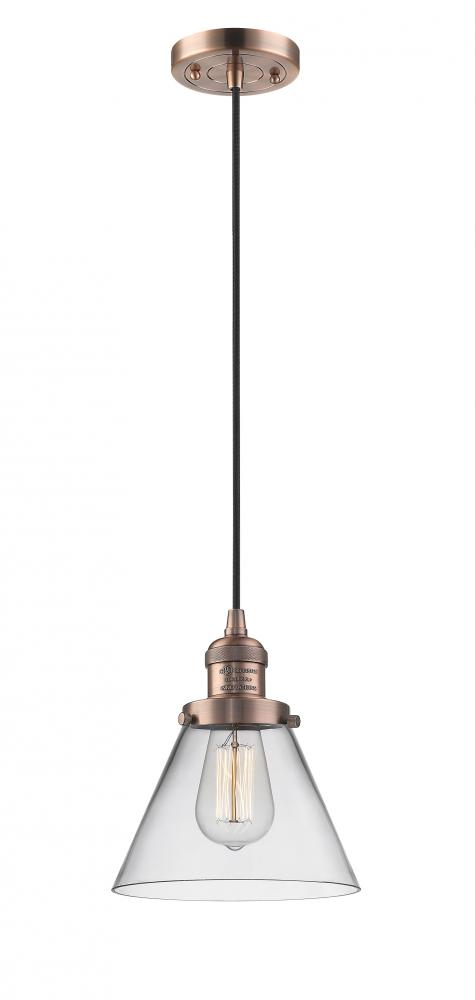 Cone - 1 Light - 8 inch - Antique Copper - Cord hung - Mini Pendant