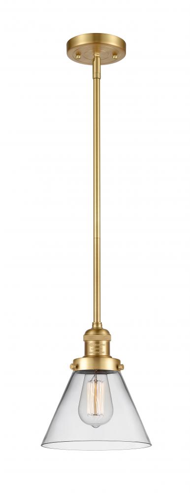 Cone - 1 Light - 8 inch - Satin Gold - Stem Hung - Mini Pendant