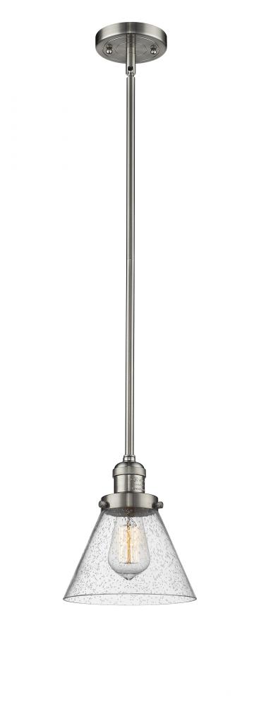 Cone - 1 Light - 8 inch - Brushed Satin Nickel - Stem Hung - Mini Pendant