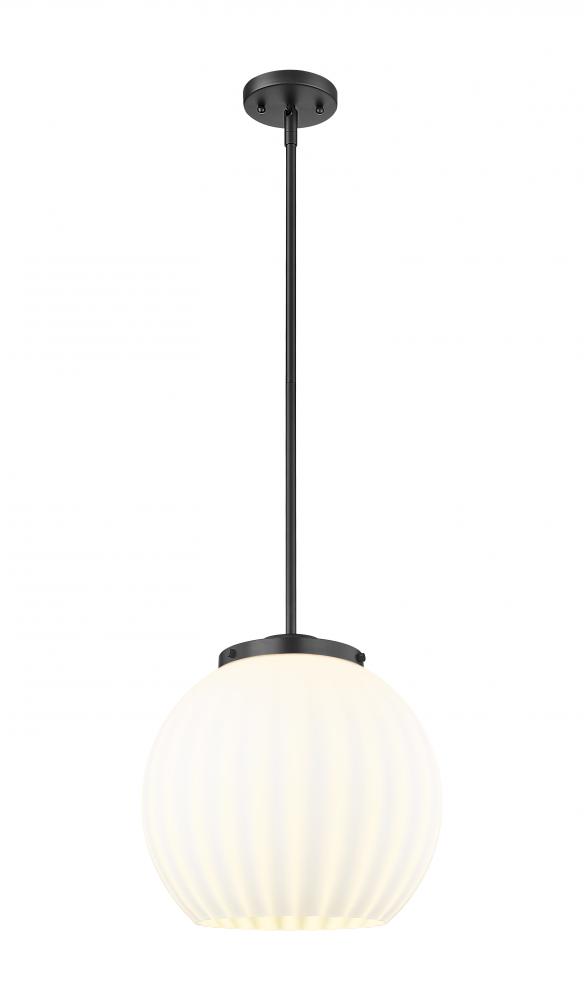 White Venetian - 1 Light - 14 inch - Matte Black - Stem Hung - Pendant