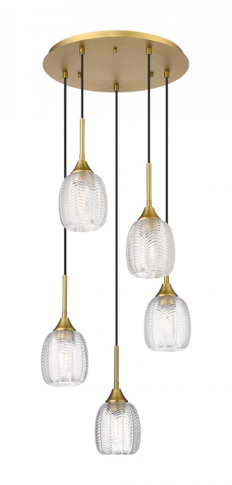 Berkshire - 5 Light - 18 inch - Brushed Brass - Cord Hung - Multi Pendant