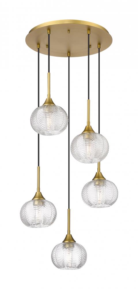 Berkshire - 5 Light - 20 inch - Brushed Brass - Cord Hung - Multi Pendant