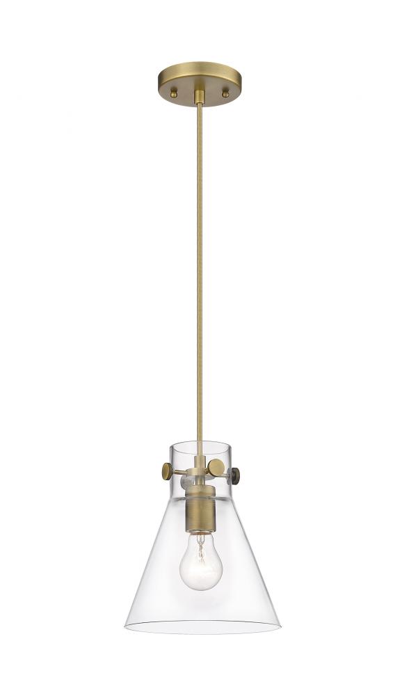 Newton Cone - 1 Light - 8 inch - Brushed Brass - Cord hung - Pendant