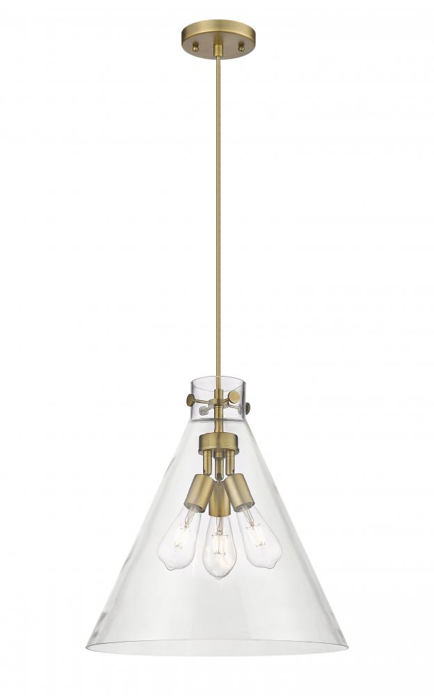 Newton Cone - 3 Light - 18 inch - Brushed Brass - Cord hung - Pendant