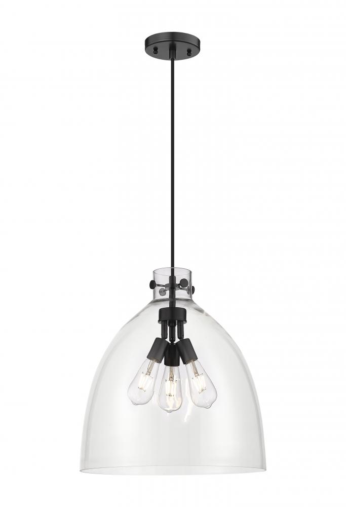 Newton Bell - 3 Light - 18 inch - Matte Black - Cord hung - Pendant