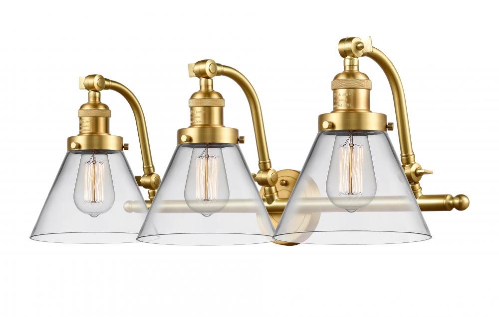 Cone - 3 Light - 28 inch - Satin Gold - Bath Vanity Light