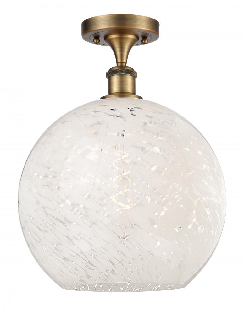 White Mouchette - 1 Light - 12 inch - Brushed Brass - Semi-Flush Mount