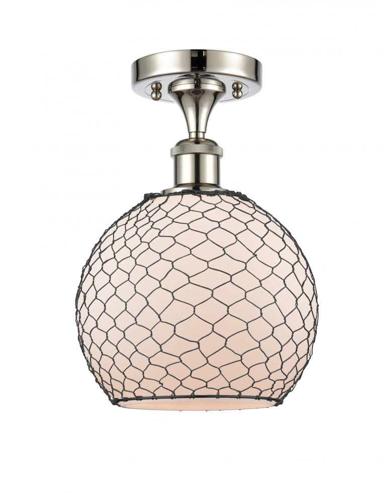 Farmhouse Chicken Wire - 1 Light - 8 inch - Polished Nickel - Semi-Flush Mount