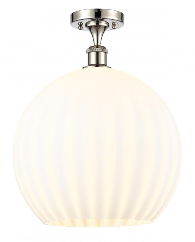 White Venetian - 1 Light - 14 inch - Polished Nickel - Semi-Flush Mount