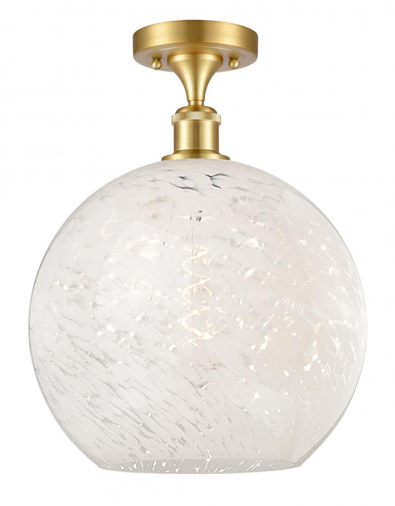 White Mouchette - 1 Light - 12 inch - Satin Gold - Semi-Flush Mount