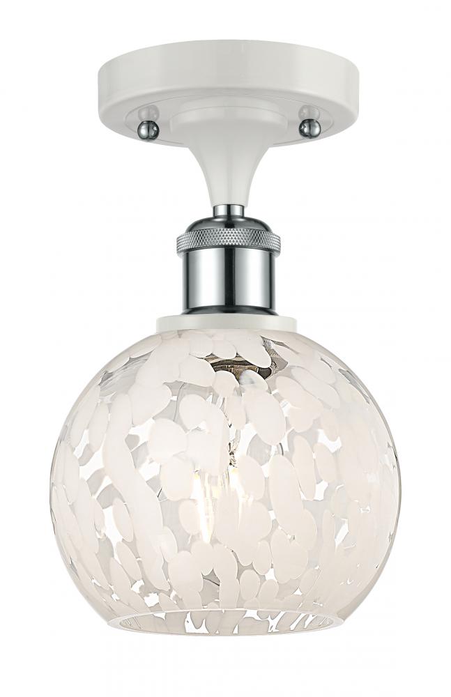 White Mouchette - 1 Light - 6 inch - White Polished Chrome - Semi-Flush Mount