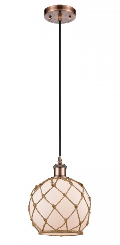 Farmhouse Rope - 1 Light - 8 inch - Antique Copper - Cord hung - Mini Pendant