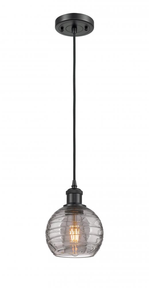 Athens Deco Swirl - 1 Light - 6 inch - Matte Black - Cord hung - Mini Pendant