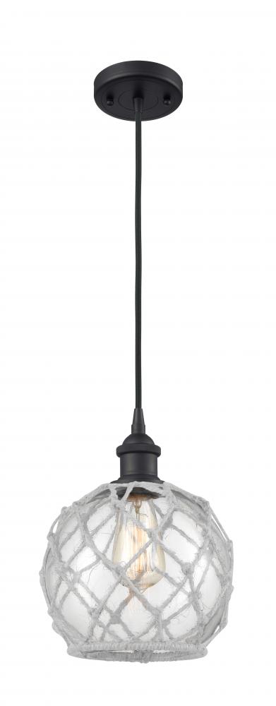 Farmhouse Rope - 1 Light - 8 inch - Matte Black - Cord hung - Mini Pendant