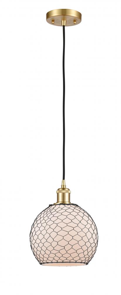 Farmhouse Chicken Wire - 1 Light - 8 inch - Satin Gold - Cord hung - Mini Pendant