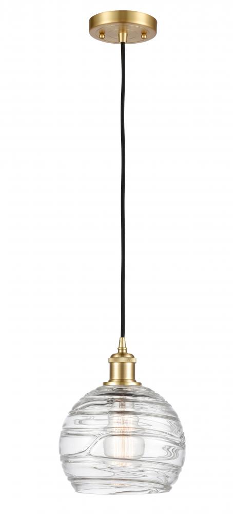 Athens Deco Swirl - 1 Light - 8 inch - Satin Gold - Cord hung - Mini Pendant