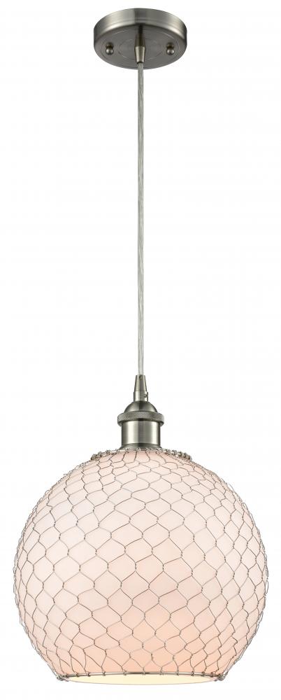 Farmhouse Chicken Wire - 1 Light - 10 inch - Brushed Satin Nickel - Cord hung - Mini Pendant