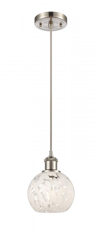 White Mouchette - 1 Light - 6 inch - Brushed Satin Nickel - Cord Hung - Mini Pendant