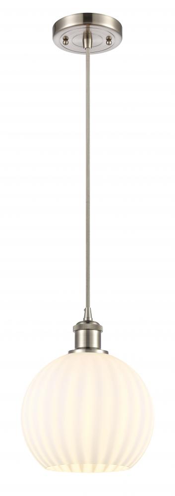 White Venetian - 1 Light - 8 inch - Brushed Satin Nickel - Cord Hung - Mini Pendant