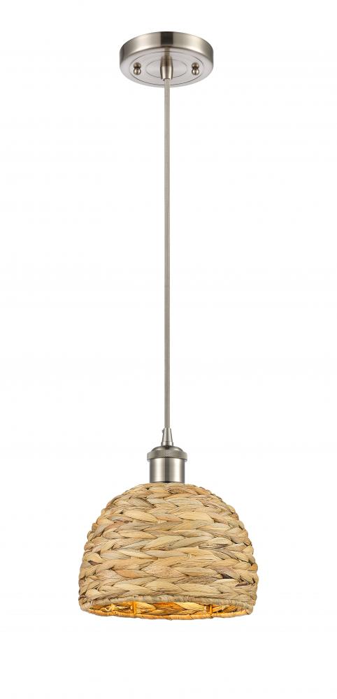 Woven Rattan - 1 Light - 8 inch - Satin Nickel - Mini Pendant