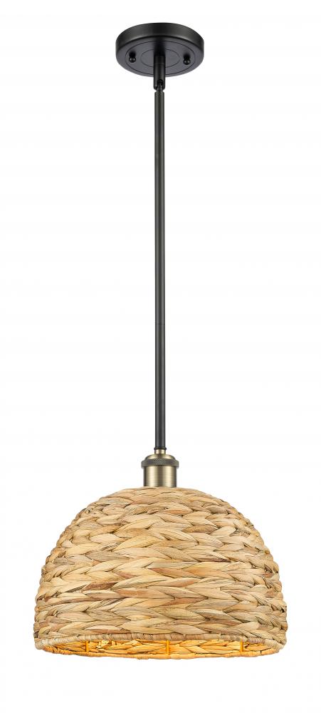 Woven Rattan - 1 Light - 12 inch - Black Antique Brass - Mini Pendant