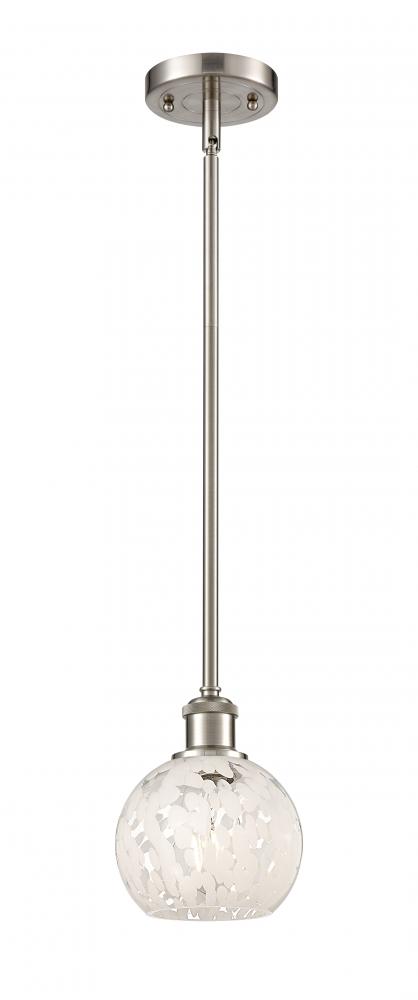 White Mouchette - 1 Light - 6 inch - Brushed Satin Nickel - Mini Pendant