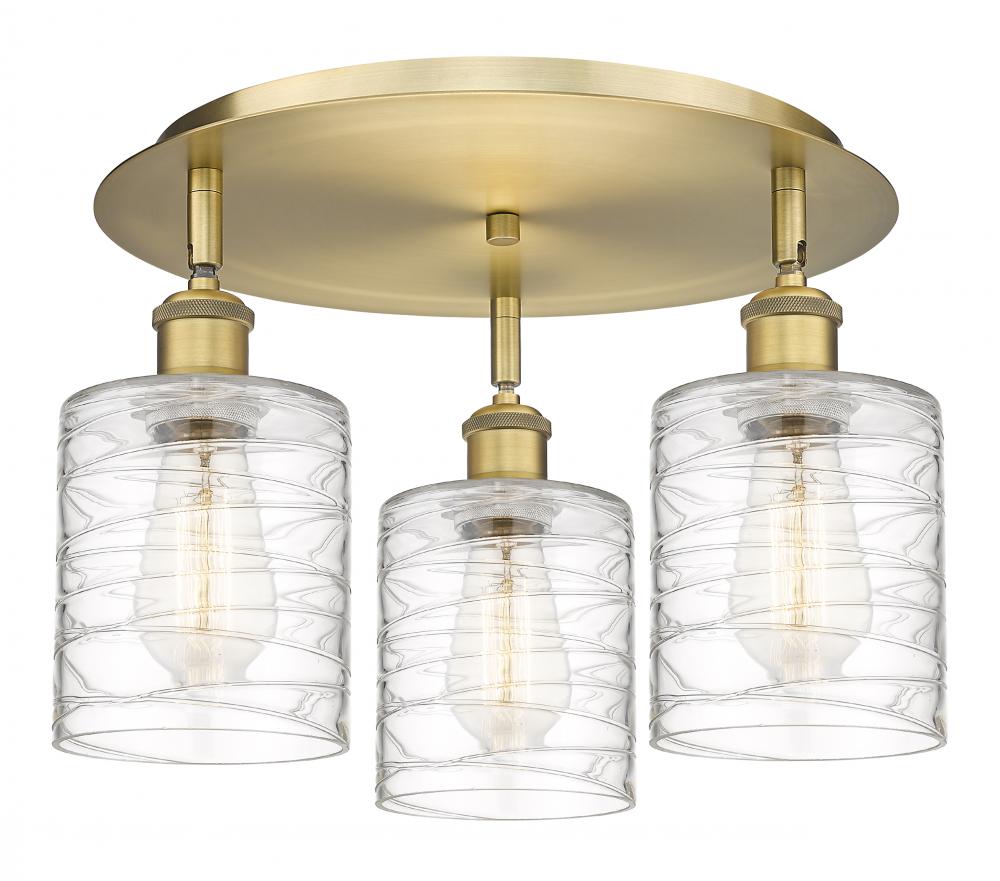 Cobbleskill - 3 Light - 17 inch - Brushed Brass - Flush Mount