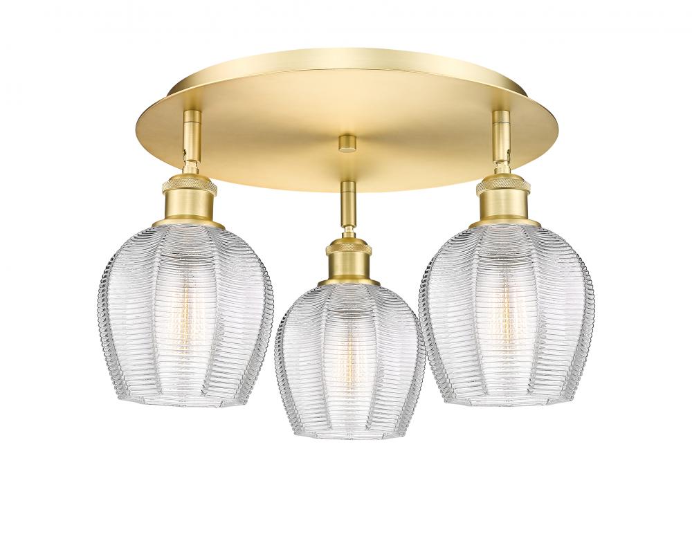 Norfolk - 3 Light - 18 inch - Satin Gold - Flush Mount