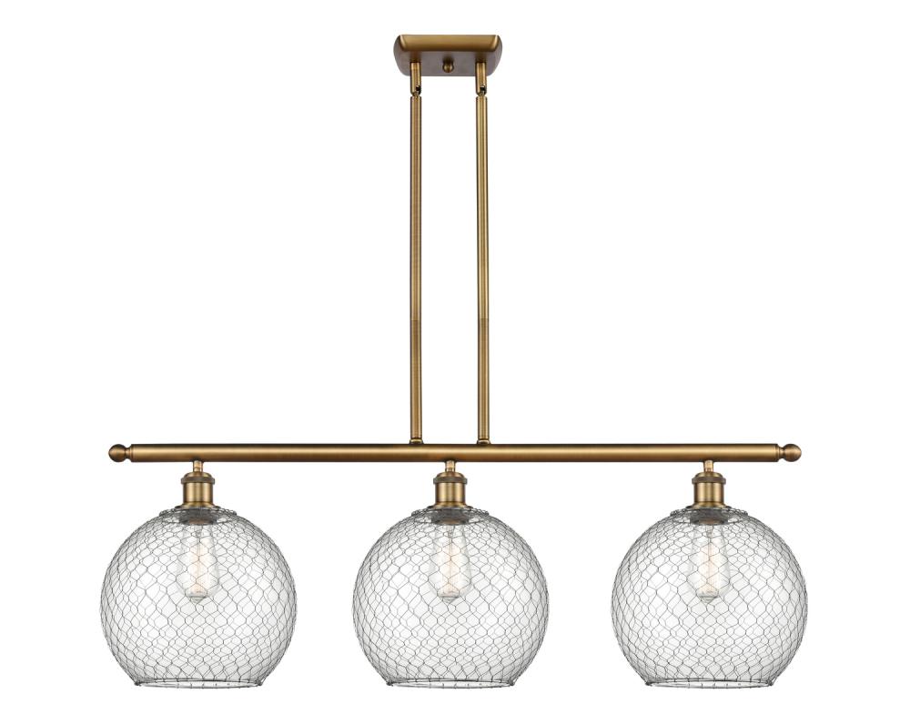 Farmhouse Chicken Wire - 3 Light - 37 inch - Brushed Brass - Cord hung - Island Light