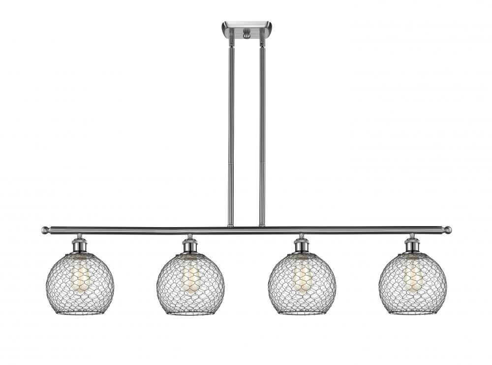 Farmhouse Chicken Wire - 4 Light - 48 inch - Brushed Satin Nickel - Cord hung - Island Light