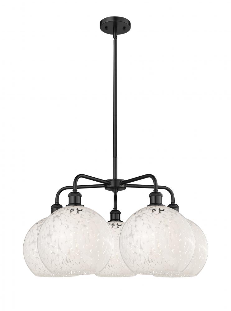 White Mouchette - 5 Light - 28 inch - Matte Black - Chandelier