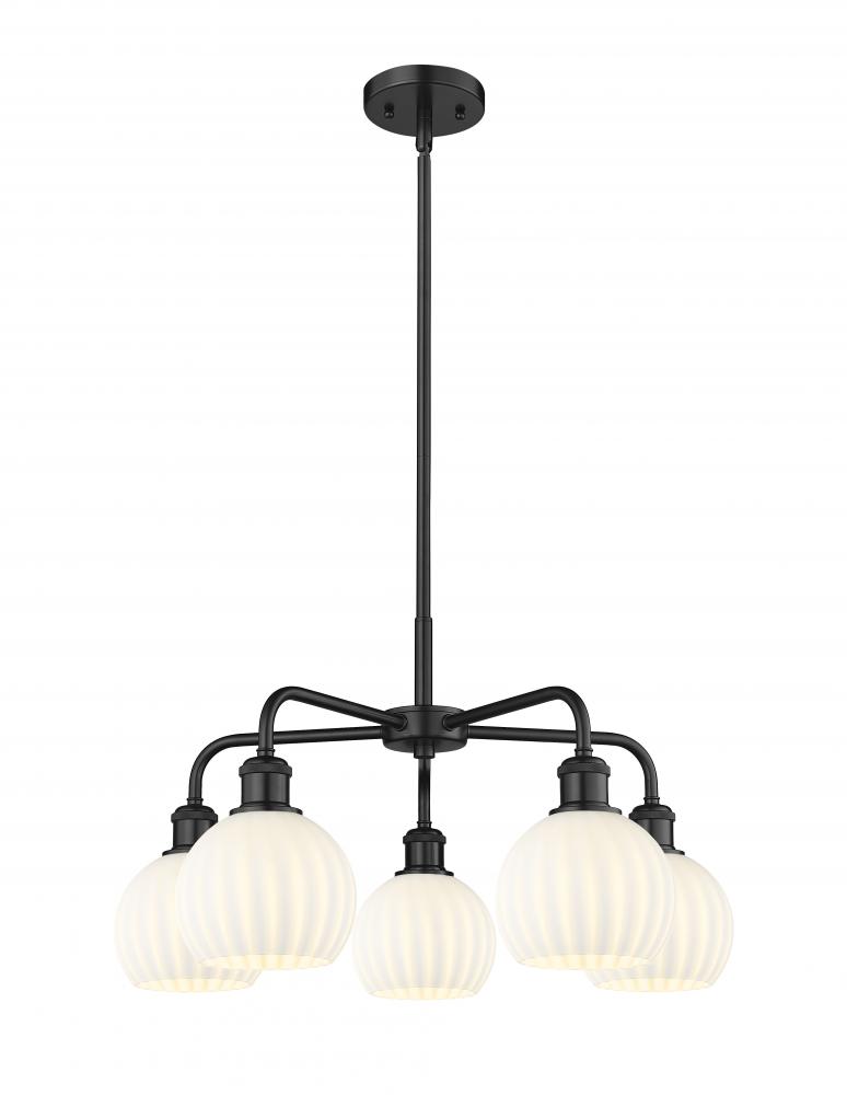 White Venetian - 5 Light - 24 inch - Matte Black - Chandelier