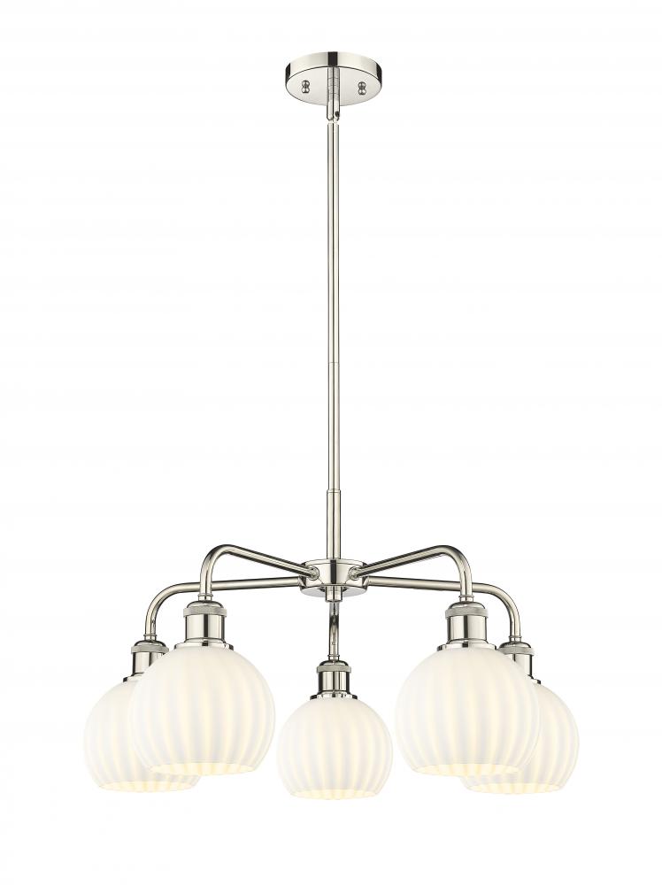 White Venetian - 5 Light - 24 inch - Polished Nickel - Chandelier