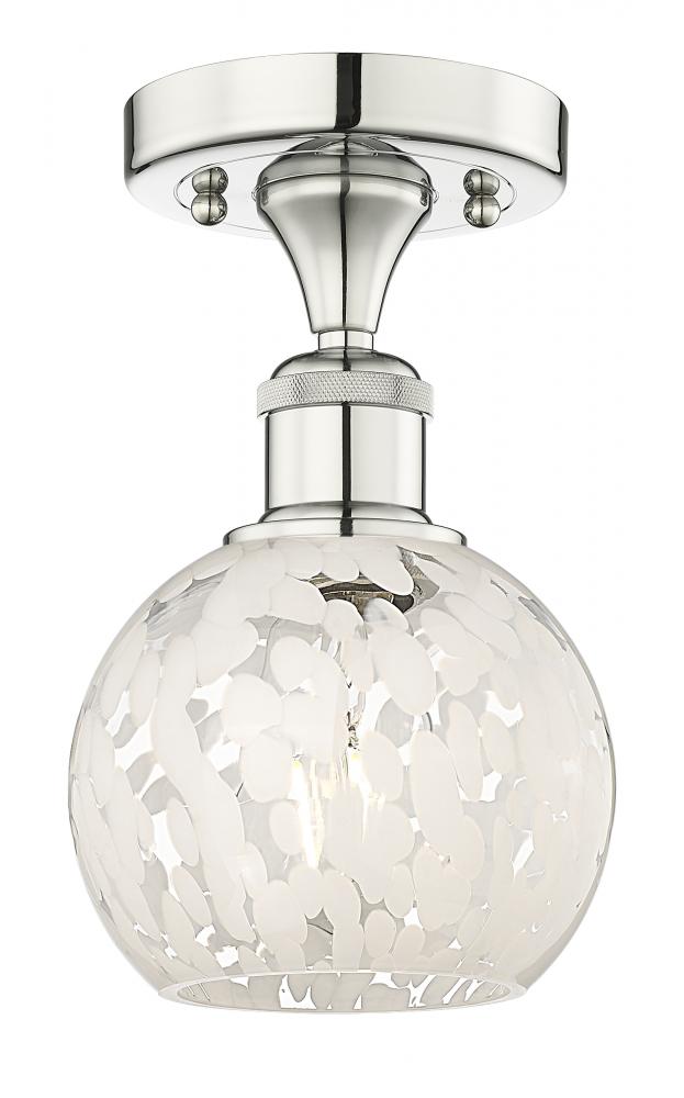 White Mouchette - 1 Light - 6 inch - Polished Nickel - Semi-Flush Mount