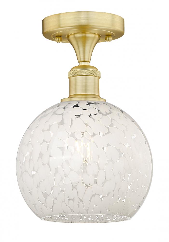 White Mouchette - 1 Light - 8 inch - Satin Gold - Semi-Flush Mount