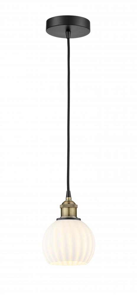 White Venetian - 1 Light - 6 inch - Black Antique Brass - Cord Hung - Mini Pendant