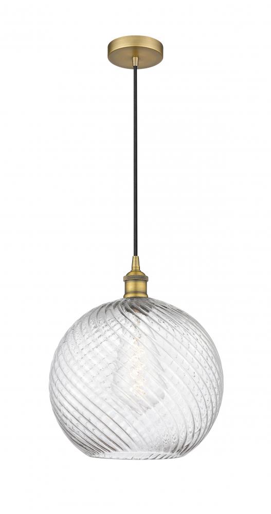 Athens Twisted Swirl - 1 Light - 12 inch - Brushed Brass - Cord hung - Mini Pendant