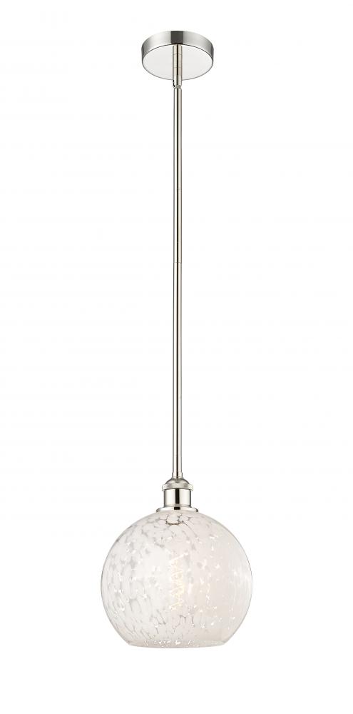 White Mouchette - 1 Light - 10 inch - Polished Nickel - Stem Hung - Mini Pendant