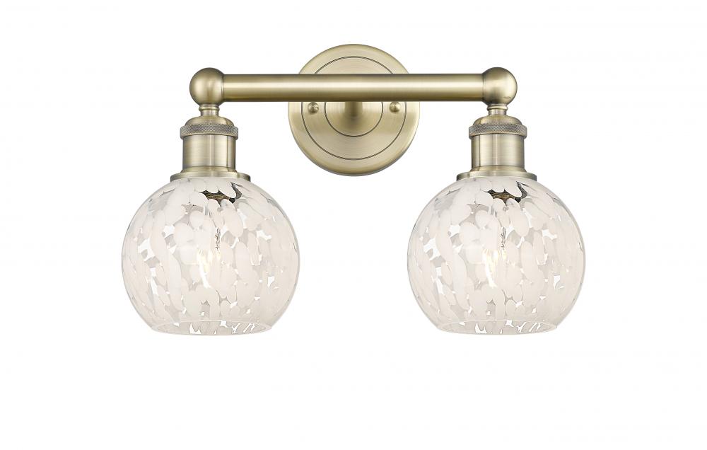 White Mouchette - 2 Light - 15 inch - Antique Brass - Bath Vanity Light