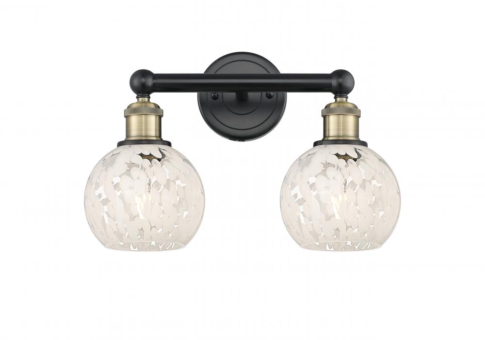 White Mouchette - 2 Light - 15 inch - Black Antique Brass - Bath Vanity Light