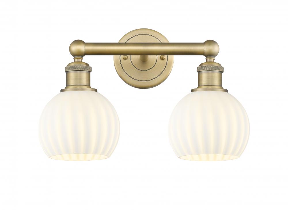 White Venetian - 2 Light - 15 inch - Brushed Brass - Bath Vanity Light