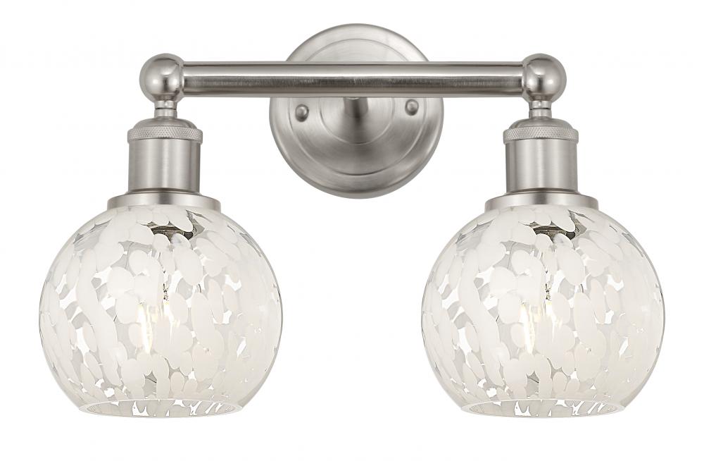 White Mouchette - 2 Light - 15 inch - Brushed Satin Nickel - Bath Vanity Light