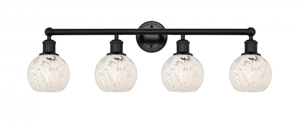 White Mouchette - 4 Light - 33 inch - Matte Black - Bath Vanity Light